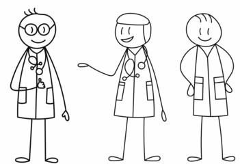 figurine funny doctor, vector set, isolated