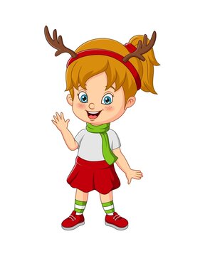 Cartoon little girl wearing deer costume