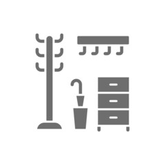 Hanger in hallway, clothing rack grey icon.