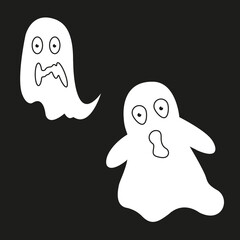 Simple flat ghost illustration. Halloween vector icons set. Cute cartoon characters. Big set of halloween ghosts logos.