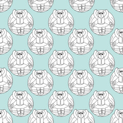 Ballerina bear seamless pattern. Vector illustration of a black outline for the background, wallpaper, wrapper, nursery, children's book.