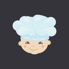 Vector illustration head of a cook. Cartoon design of a chef in a cap for a logo, icon.