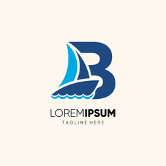 Letter B Sailor Boat Logo Design Vector Icon Graphic Emblem Illustration Background Template