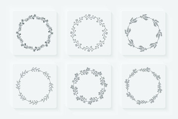 Fototapeta premium Wedding invitation floral frames set. Set of 6 hand drawn decorative floral wreaths. Vector circular wreaths and leaves compositions