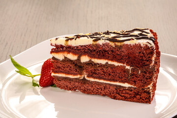 Cake red velvet served strawberry