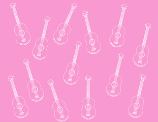 White color ukulele pattern on pink background