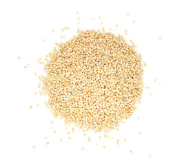 Organic Quinoa (Chenopodium quinoa) seeds isolated on white background. Macro close up. Top view.