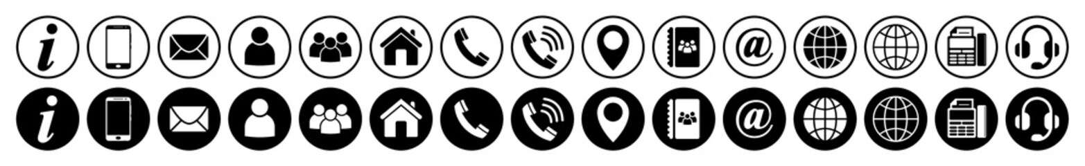 Big set of black and white icons contact. Isolated on white background. Mail, phone, fax, web and others icon. Big set. Vector icon. Web icon set. Website set icon vector