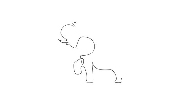 Animated self drawing of one continuous line draw big cute elephant company logo identity. African zoo animal icon concept. Full length single line animation illustration.