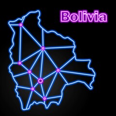 Bolivia neon map, isolated vector illustration.