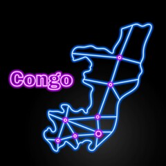 Neon Congo map, isolated vector illustration.
