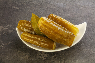 Marinated pickled cucumbers in the bowl