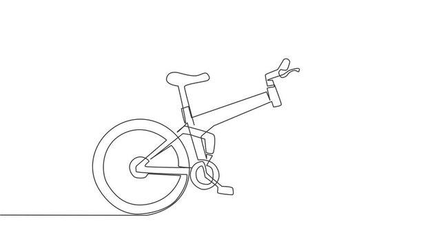 Animation of one single line drawing of mountain bicycle logo. Urban bike to work and go green movement concept. Continuous line self draw animated illustration. Full length motion.