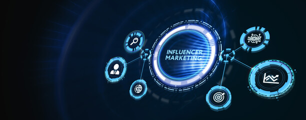 Business, Technology, Internet and network concept. Influencer marketing plan. Social Media strategy concept. 3d illustration