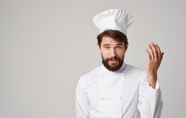 Man Chef uniform Cooking emotions gourmet posing studio