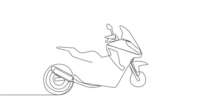 Animated self drawing of one continuous line draw elegant Asian underbone motorbike logo. City motorcycle concept. Full length single line animation illustration.
