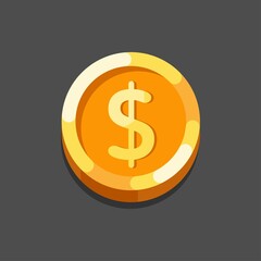 Vector illustration of the dollar sign isolated on a dark background dark background. Dollar coin flat icon