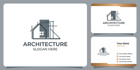 Minimalist architecture logo with line art style logo design and business card template