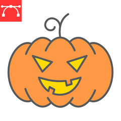 Halloween pumpkin color line icon, holiday and halloween, pumpkin vector icon, vector graphics, editable stroke filled outline sign, eps 10.