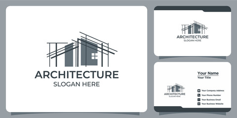 Minimalist architecture logo with line art style logo design and business card template