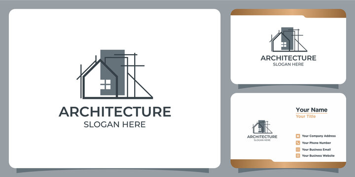 Minimalist architecture logo with line art style logo design and business card template