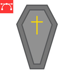 Coffin color line icon, holiday and halloween, tomb vector icon, vector graphics, editable stroke filled outline sign, eps 10.