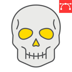 Skull color line icon, holiday and halloween, human skull vector icon, vector graphics, editable stroke filled outline sign, eps 10.