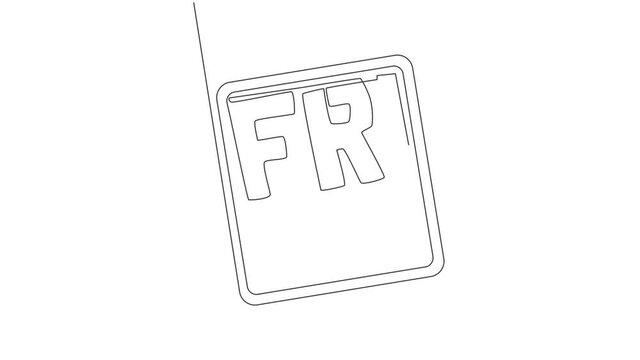 Animated self drawing of continuous line drawing of motivational inspirational lettering typography quote - Friyay. Calligraphic design for print, card, banner. Full length single line animation.