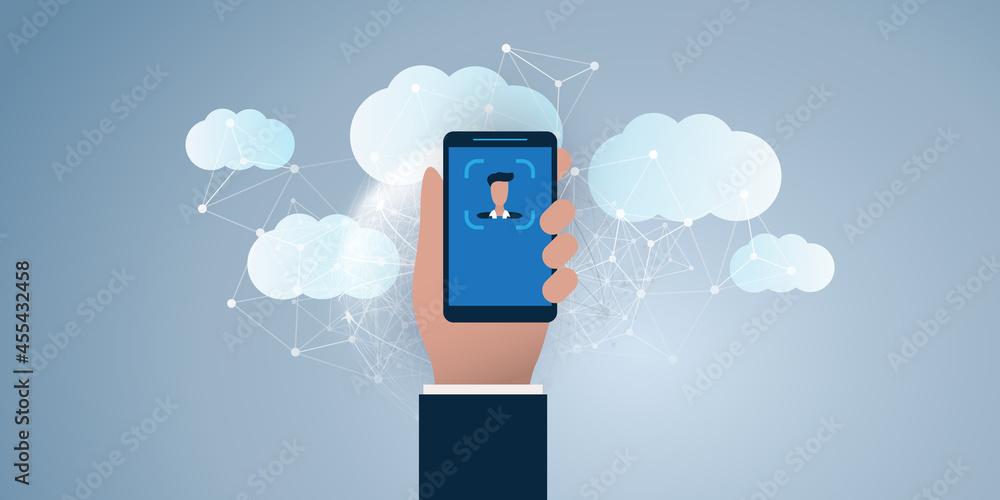 Poster face recognition concept design - user authentication by face for cloud systems, online business ser