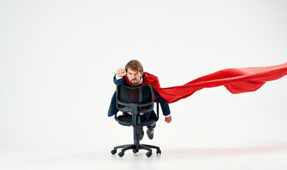 business man in suit red cloak superhero manager office