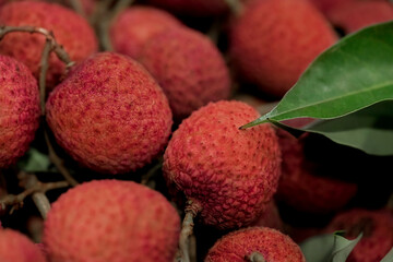 Closeup fresh Lychee fruit (Litchi chinensis Sonn), Thai fruit Linchee  background.