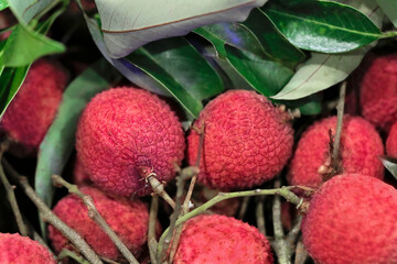 Closeup fresh Lychee fruit (Litchi chinensis Sonn), Thai fruit Linchee  background.