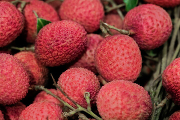 Closeup fresh Lychee fruit (Litchi chinensis Sonn), Thai fruit Linchee  background.