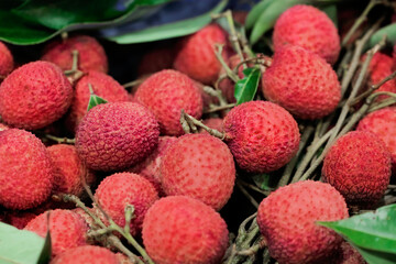 Closeup fresh Lychee fruit (Litchi chinensis Sonn), Thai fruit Linchee  background.