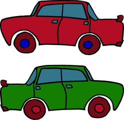 Simple vector drawing of a car. Old-style car.