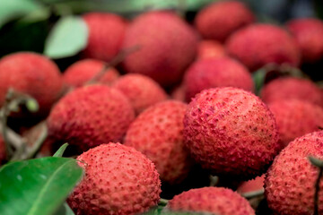 Closeup fresh Lychee fruit (Litchi chinensis Sonn), Thai fruit Linchee  background.