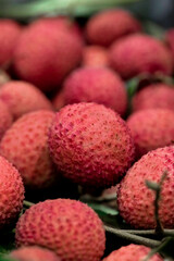 Closeup fresh Lychee fruit (Litchi chinensis Sonn), Thai fruit Linchee  background, Vertical Picture.