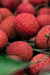 Closeup fresh Lychee fruit (Litchi chinensis Sonn), Thai fruit Linchee  background, Vertical Picture.