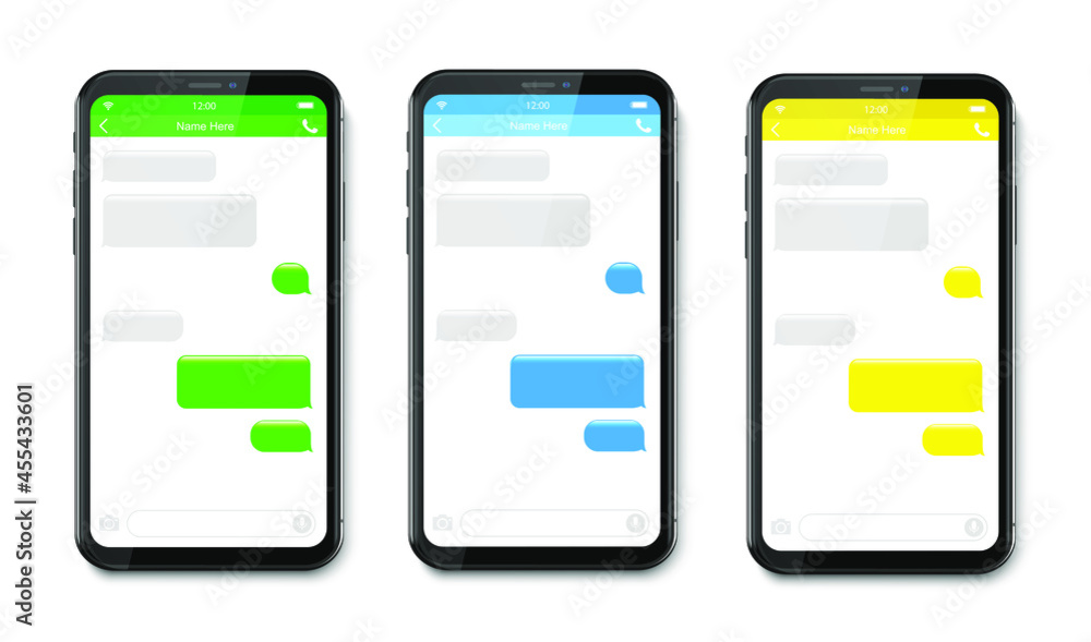 Poster smart phone set chatting sms template bubbles. place your own text to the message clouds. compose di