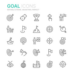 Collection of goal and target related outline icons. 48x48 Pixel Perfect. Editable stroke