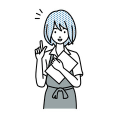 立って書類を手に持って何かひらめいたカフェ店員の女性