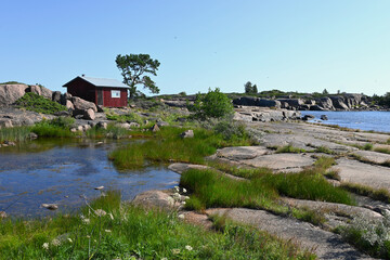 Archipelago landscape with fishing cabin in the Åland Islands, Finland.