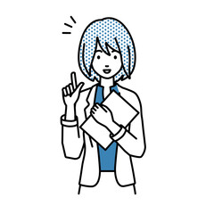 立って書類を手に持って何かひらめいたジャケットの女性