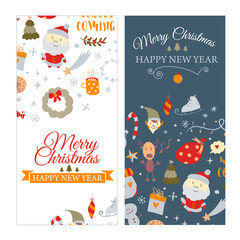 Fototapeta premium Set of web banners with Christmas design elements in doodle style. Christmas cards. Vector