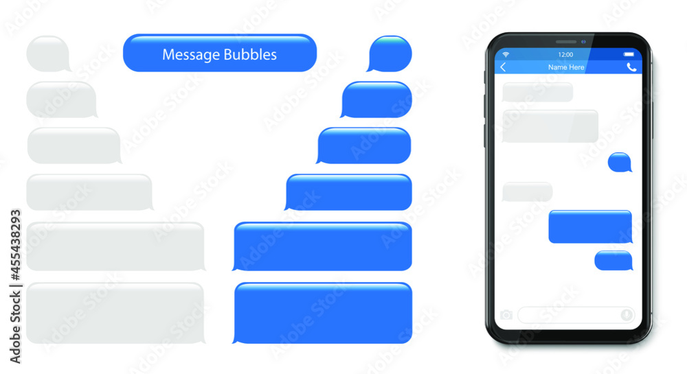 Poster smartphone, chatting sms app template bubbles. place your own text to the message clouds. social net