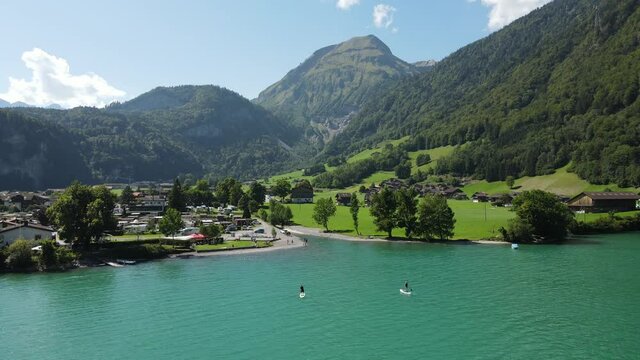 Paddling on the beautiful lake of Lungern, Switzerland. 