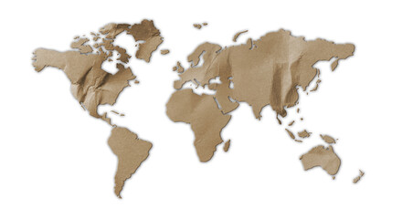 Fototapeta na wymiar world map made of paper