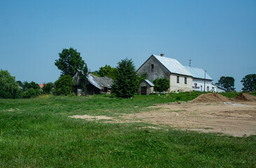 Dilapidated buildings in village