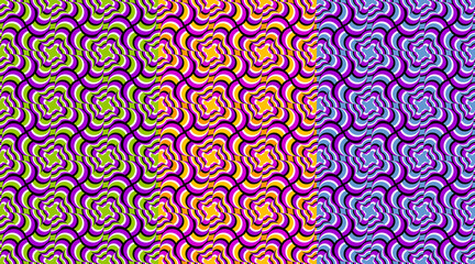 Set of colorful wrapping papers with motion illusion. Seamless pattern.