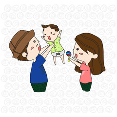 Happy family, mother father and son Vector cartoon illustration
